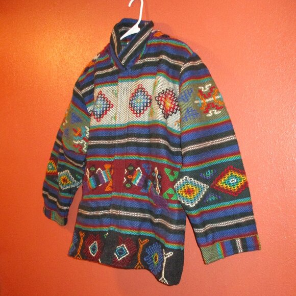 Turkish Men Medium Black Blue Red Hand Stitched Wool Button Down Pockets Jacket - Picture 4 of 9